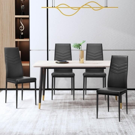 CostwaySet of 4 Dining Chairs Armless PVC Leather Seats with Upholstered Cushion-Black - Furniture > Kitchen & Dining > Dining Chairs