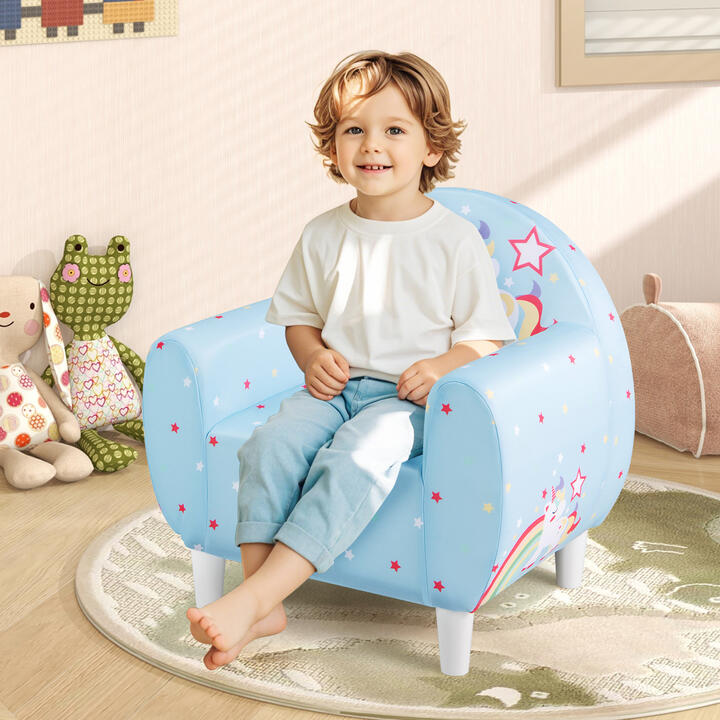 CostwayKids Sofa Toddler Upholstered Armchair with Spandex Fabric-Blue