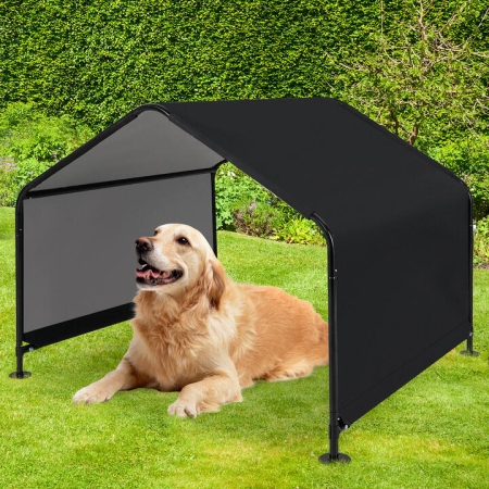 CostwayDog Shade Shelter with Waterproof Roof for Large Medium Small Breeds-Black - Pets > Dog Supplies