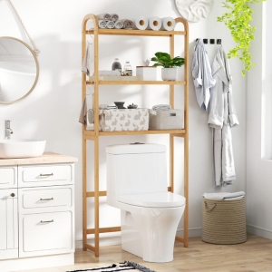 CostwayOver the Toilet Storage Rack with 5-Position Shelves-Natural