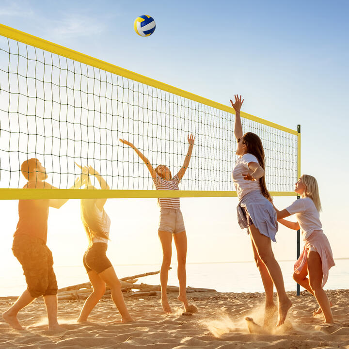 CostwayPortable Outdoor Volleyball Net Set with Height Adjustable Poles for Backyard-Yellow