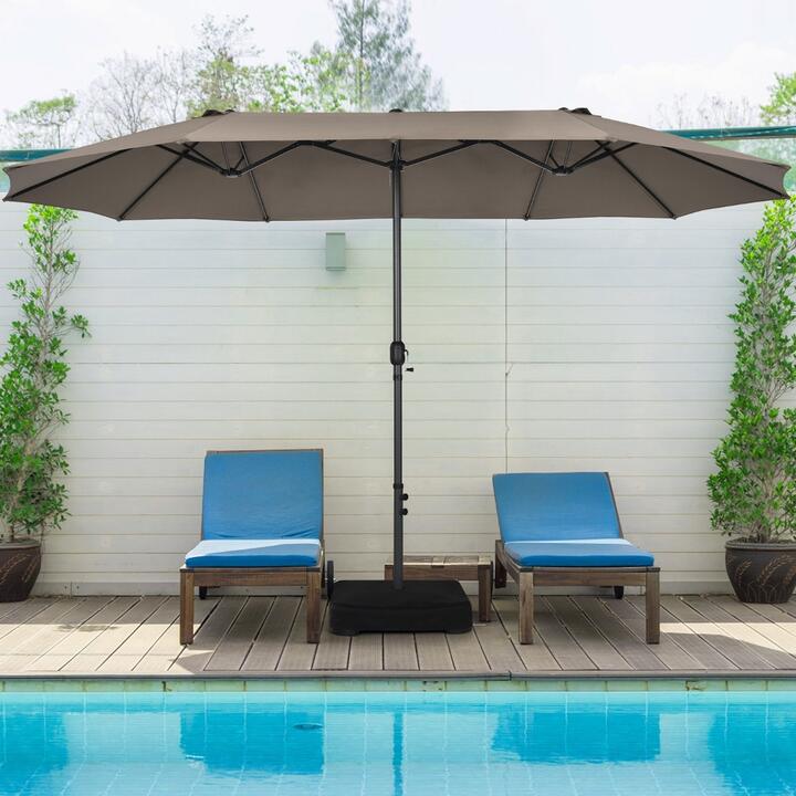 CostwayDouble-Sided Patio Umbrella with Hand-Crank System and Enhanced Base for Residential and Commercial Use-Coffee