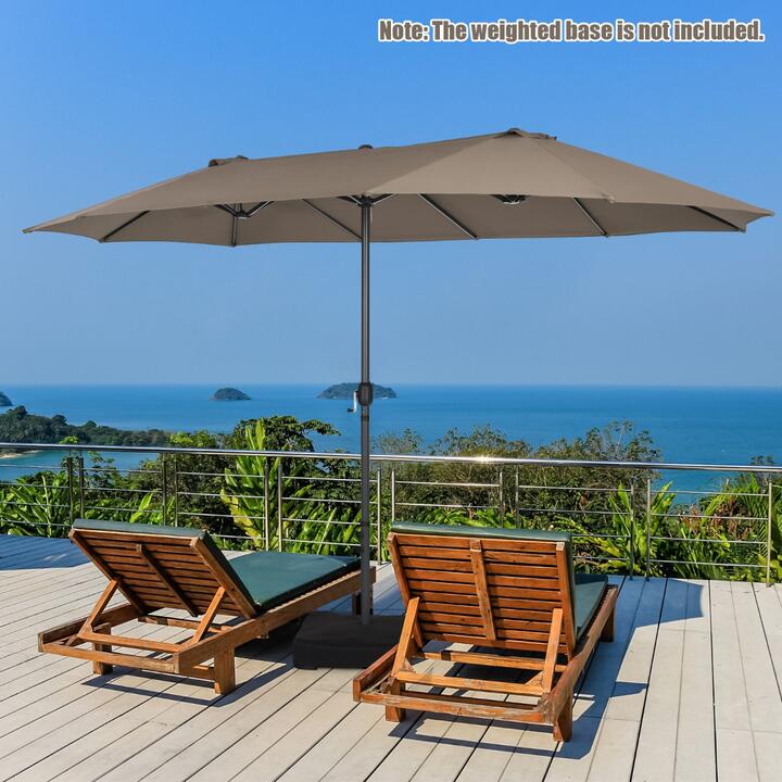 Costway4.7 M Double-Sided Patio Umbrella with Hand-Crank System and Air Vents-Coffee