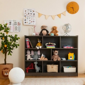 Costway3-Tier Open Bookshelf Storage Cabinet with 8 Cubies-Grey