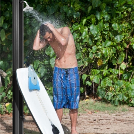 Costway2.2M 35L Outdoor Solar Heated Shower with Free-Rotating Shower Head - Outdoor > Camping > Portable Toilets & Showers