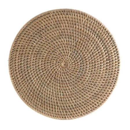 White Wash Round Rattan Placemat 35cm - Placemats & Coasters