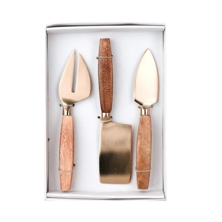 Gold Cheese Knife Set with Wooden Handle - Knives