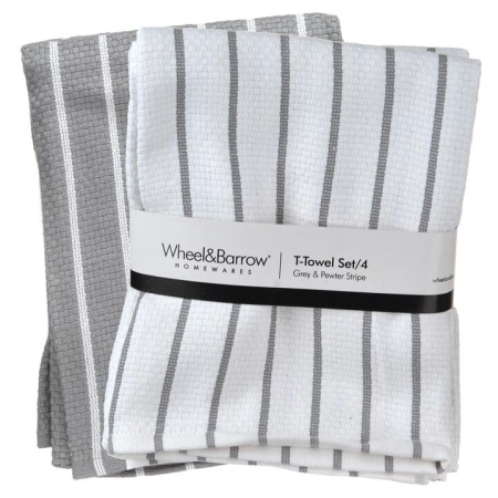 Tea Towel Set/4 Grey & Pewter Stripe - Tea Towels