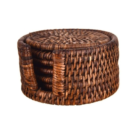 Dark Brown Round Rattan Coaster Set/6 - Placemats & Coasters