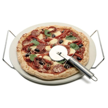 Pizza Stone with Rack & S/S Cutter - Pizza Stones