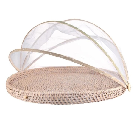 Mesh Food Cover Rattan Base Large - Outdoor > Outdoor & Patio Furniture > Outdoor Furniture Accessories