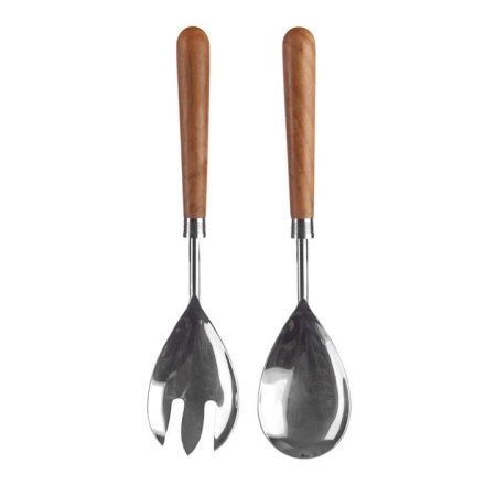 Wood Salad Server Set/2 with Silver Head - Salad Servers