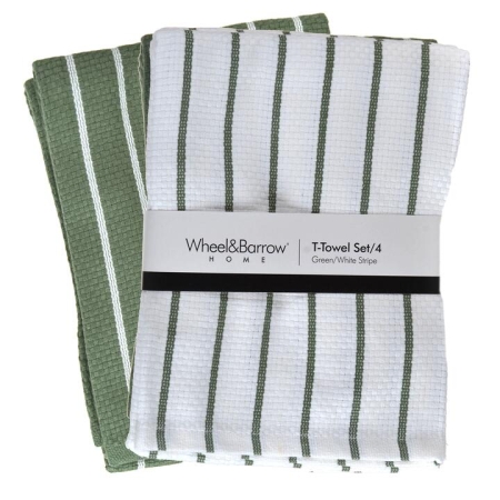 Tea Towel Set/4 Green & White Stripe - Tea Towels