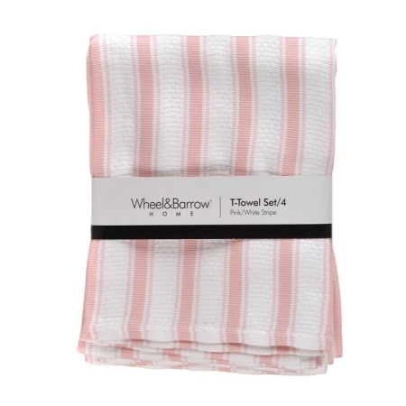 Tea Towel Set/4 Pink & White Stripe - Tea Towels