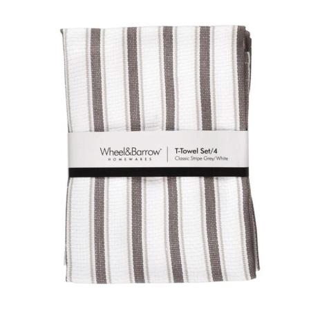 Tea Towel Set/4 Classic Stripe Grey & White - Tea Towels