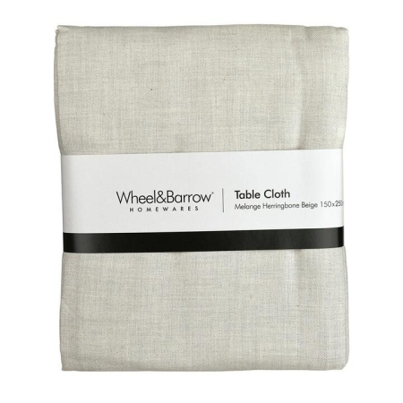 Herringbone Tablecloth Melange Beige 150x250 - Tablecloths