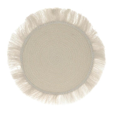 Placemat Palm Fibre Fringed White - Placemats & Coasters