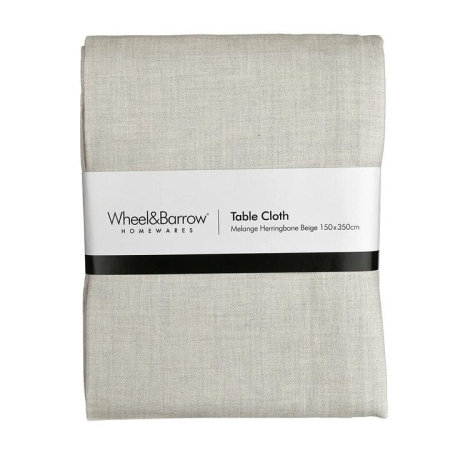 Herringbone Tablecloth Melange Beige 150x350 - Tablecloths