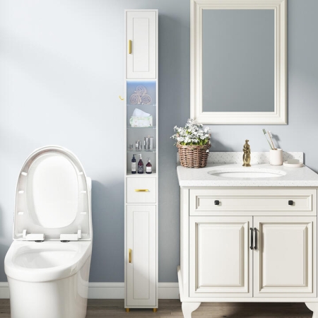 Costway181 cm Tall Bathroom Cabinet with 3 Doors and Adjustable Shelves-White - Bathroom Storage