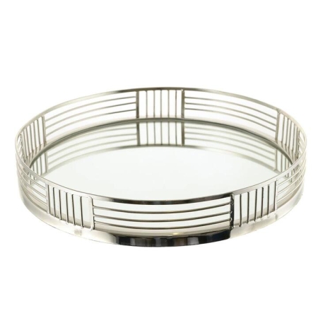Silver Round Tray with Mirror Base - Trays