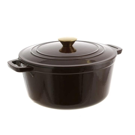 Chocolate Round 25.5cm 4.6L Cast Iron Casserole Pot - Pots
