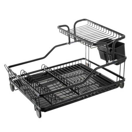 Black 2 Tier Dish Rack with Side Cutlery - Home & Garden > Kitchen & Dining > Tableware > Cutlery