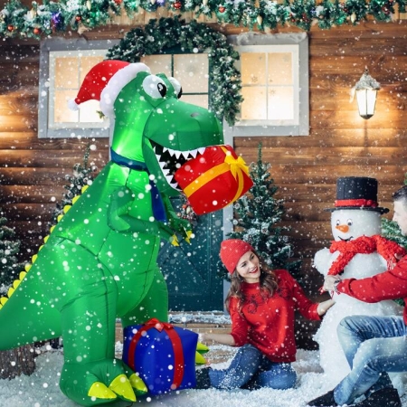 Costway180 CM Christmas Inflatable Dinosaur with LED Lights for Yard & Deck - Decor > Holiday Decor > Christmas > Christmas Inflatables