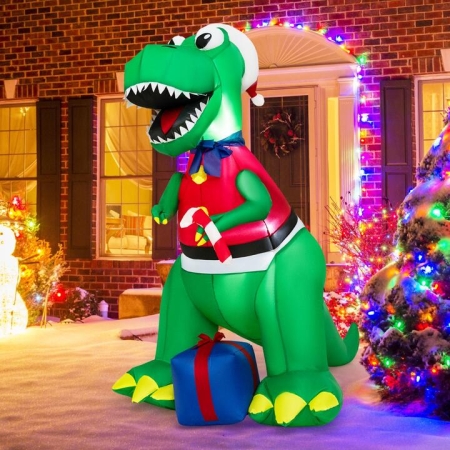 Costway1.82M Inflatable Christmas Dinosaur with Gift for Indoor/Outdoor - Decor > Holiday Decor > Christmas > Christmas Inflatables