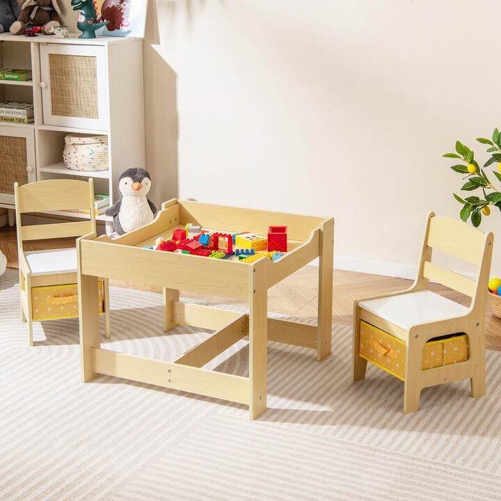 Costway3-In-1 Kids Multi Activity Table & 2 Chairs Set for Toddlers-Yellow