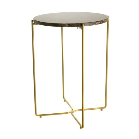 Natural Iron Marble & Gold Metal Round Side Table 50x37cm - Side Tables