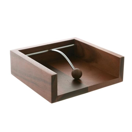 Acacia Wood & Chrome Napkin Holder - Napkin Holders