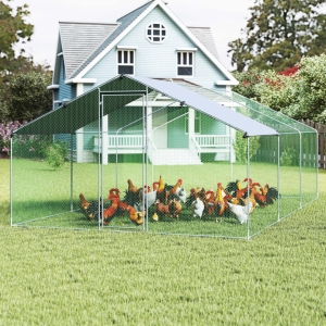 CostwayLarge Chicken Coop Walk-in Poultry Cage with Oxford Canopy and Hexagonal Mesh Net
