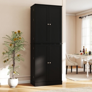 Costway167 CM Freestanding Kitchen Pantry Cabinet with Two 4-tier Cabinets-Black
