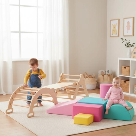 Costway7-in-1 Kids Climbing Frame with 6-Piece Soft Play Set for Toddlers Indoor Play. - Toys & Hobbies > Indoor Play > Climbing Frames