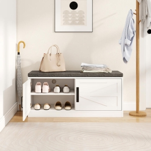 CostwayShoe Bench with Cushion Farmhouse Shoe Bench with Storage-White