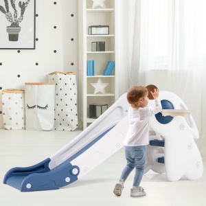 Costway3 in 1 Toddler Slide Baby Slide Climber Playset with Basketball Hoop and Basketball-Blue Costway3 in 1 Toddler Slide Baby Slide Climber Playset with Basketball Hoop and Basketball-Blue