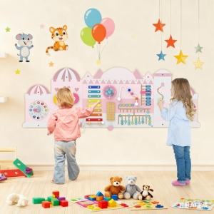 CostwayCastle Activity Wall Busy Board Panels 11-in-1 Montessori Wooden Sensory Board-Pink CostwayCastle Activity Wall Busy Board Panels 11-in-1 Montessori Wooden Sensory Board-Pink