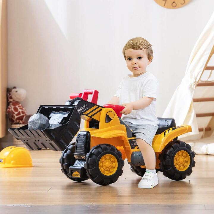 CostwayKids Ride On Bulldozer Toy Pretend Truck with Adjustable Bucket and Sound