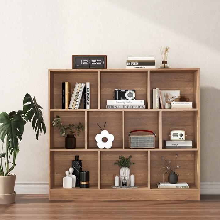 Costway120 CM 10-Cube Freestanding Bookshelf with 2 Anti-Tipping Kits-Natural