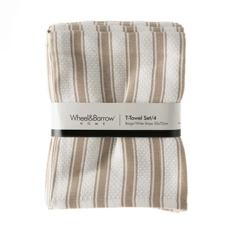 TEA TOWEL set/4 Beige/White Stripe 50x70cm - Tea Towels