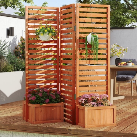 CostwayFreestanding Privacy Screen with 2 Self-Draining Planter Boxes-Yellow - Decor > Decorative Accessories > Decorative Fencing & Flooring