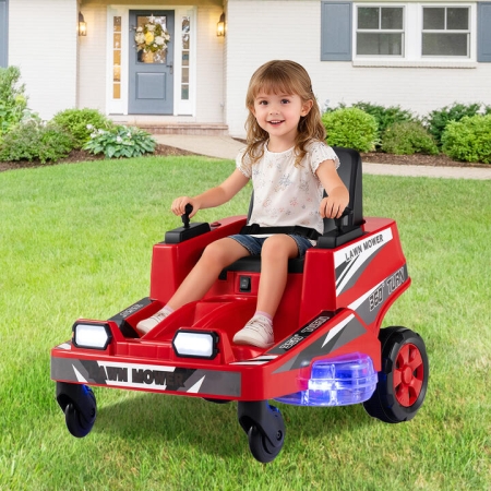 Costway12V Ride on Lawn Mower with Dual Control Sticks ang LED Lights-Red - Toys & Hobbies > Ride On Toys > Powered Ride On Toys