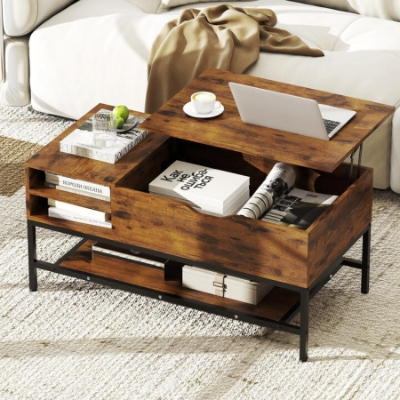 CostwayModern Living Room Center Table with Hidden Compartment for Home-Rustic Brown - Furniture > Living Room > Entertainment Centers & TV Stands