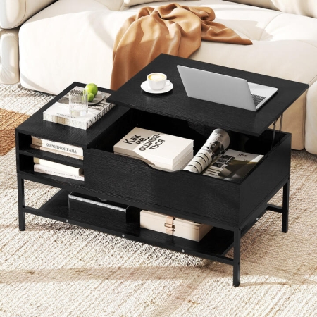 CostwayModern Living Room Center Table with Hidden Compartment for Home-Black - Furniture > Living Room > Entertainment Centers & TV Stands