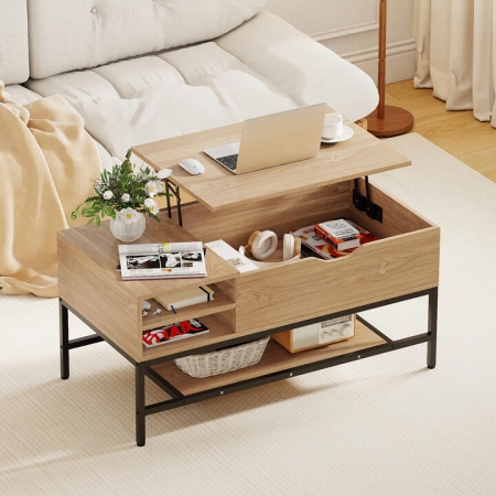 CostwayModern Living Room Center Table with Hidden Compartment for Home-Natural - Furniture > Living Room > Entertainment Centers & TV Stands