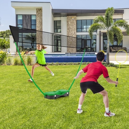 CostwayAll-In-One Portable Badminton Net Set with Storage Base and 2 Rackets-Green - Sports > Sport Equipments