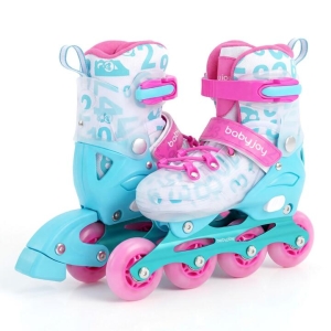 CostwayKids Inline Skates with Light Up Wheels and Safety Protection for Beginners-Light Blue-S CostwayKids Inline Skates with Light Up Wheels and Safety Protection for Beginners-Light Blue-S