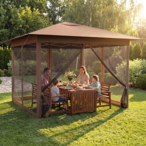 Costway350 x 350 CM Pop-up Canopy Tent One-Person Easy Setup Outdoor Screen Gazebo-Rustic Brown