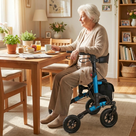 CostwayRollator Walker for Seniors Folding Rolling Walker with Seat and Mesh Backrest-Blue - Health & Beauty > Health Care > Walkers & Rollators