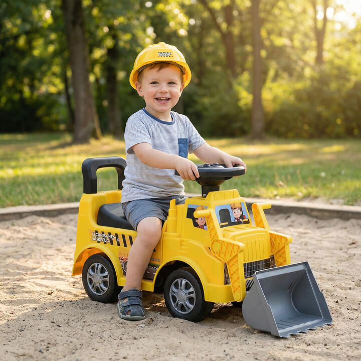 Costway2-in-1 Ride on Excavator with Detachable Trailer Kids Digging Bulldozer with Shovel